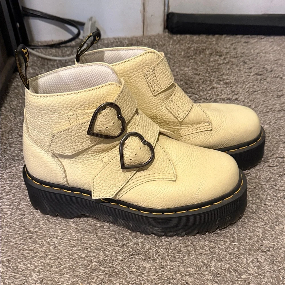 Dr. Martens Cream Leather Devon Heart Platform Boots